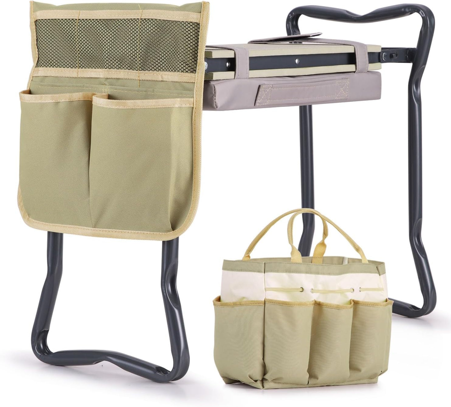 Foldable Heavy Duty Garden Kneeler and Seat with EVA Pad and Tool Pouches
