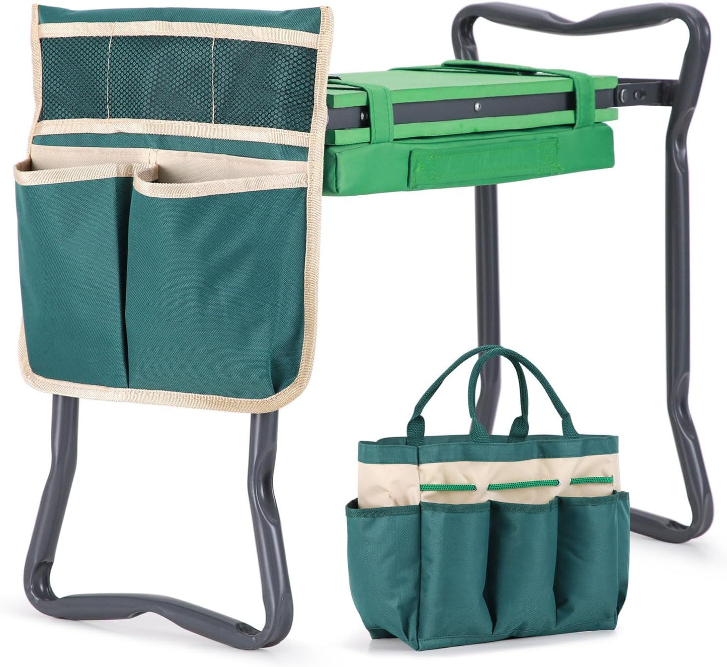 Foldable Heavy Duty Garden Kneeler and Seat with EVA Pad and Tool Pouches