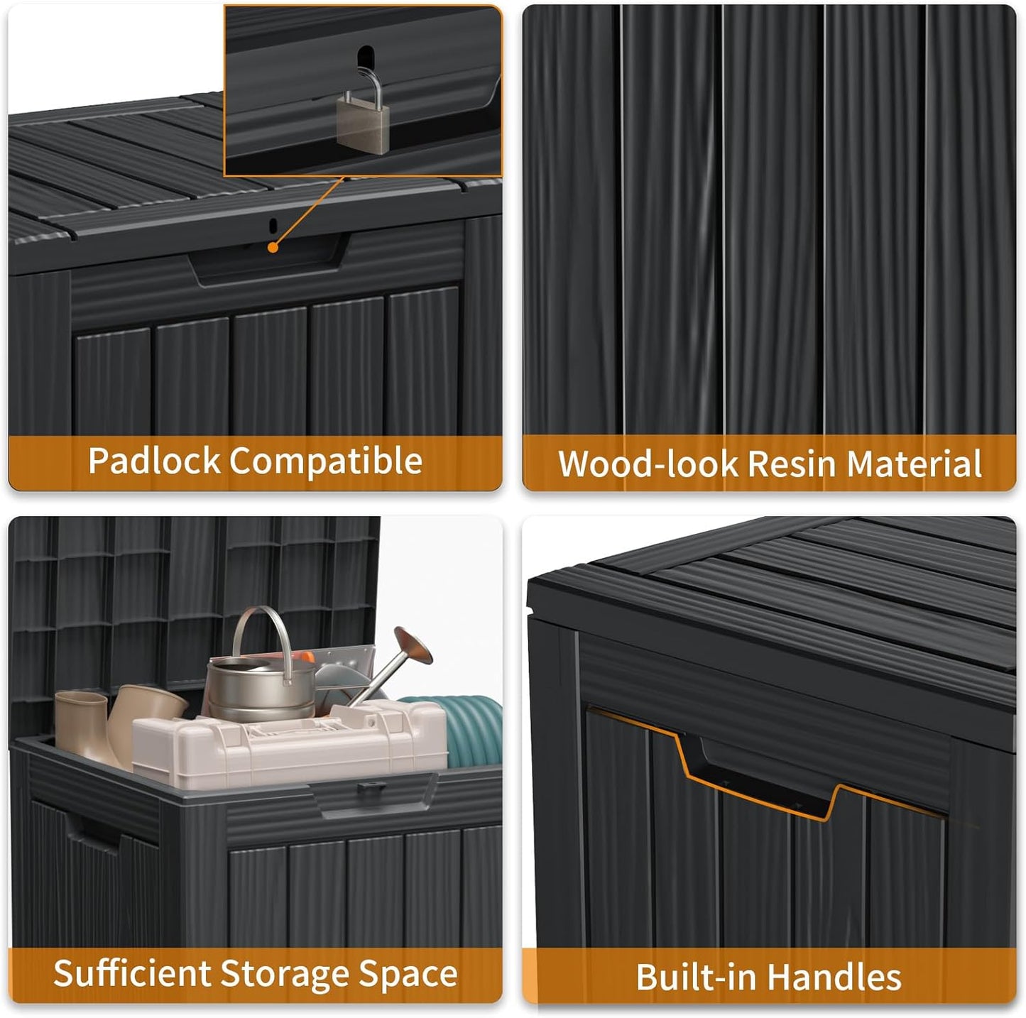 100 Gallon Resin Deck Box Lockable Waterproof Outdoor Storage Black