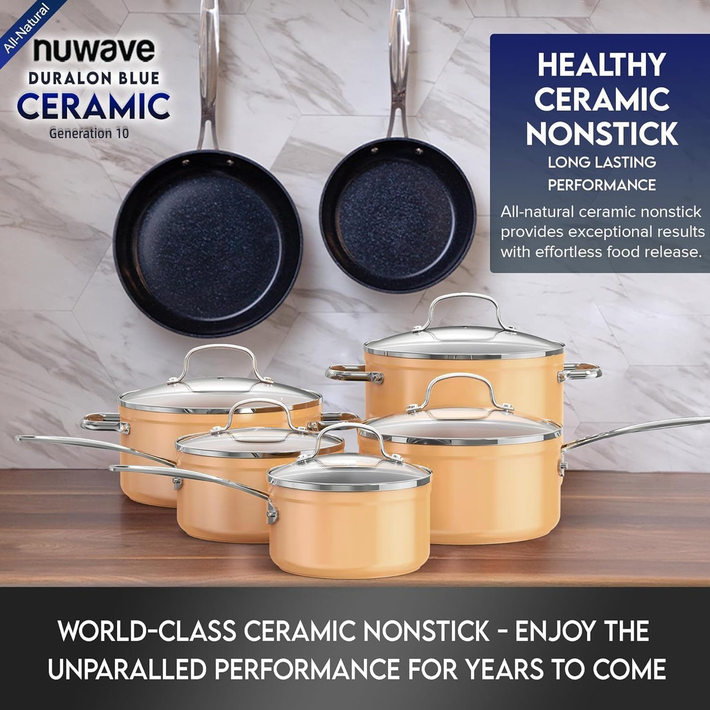 Duralon Blue Ceramic Nonstick Cookware Set Diamond Infused PFAS Free