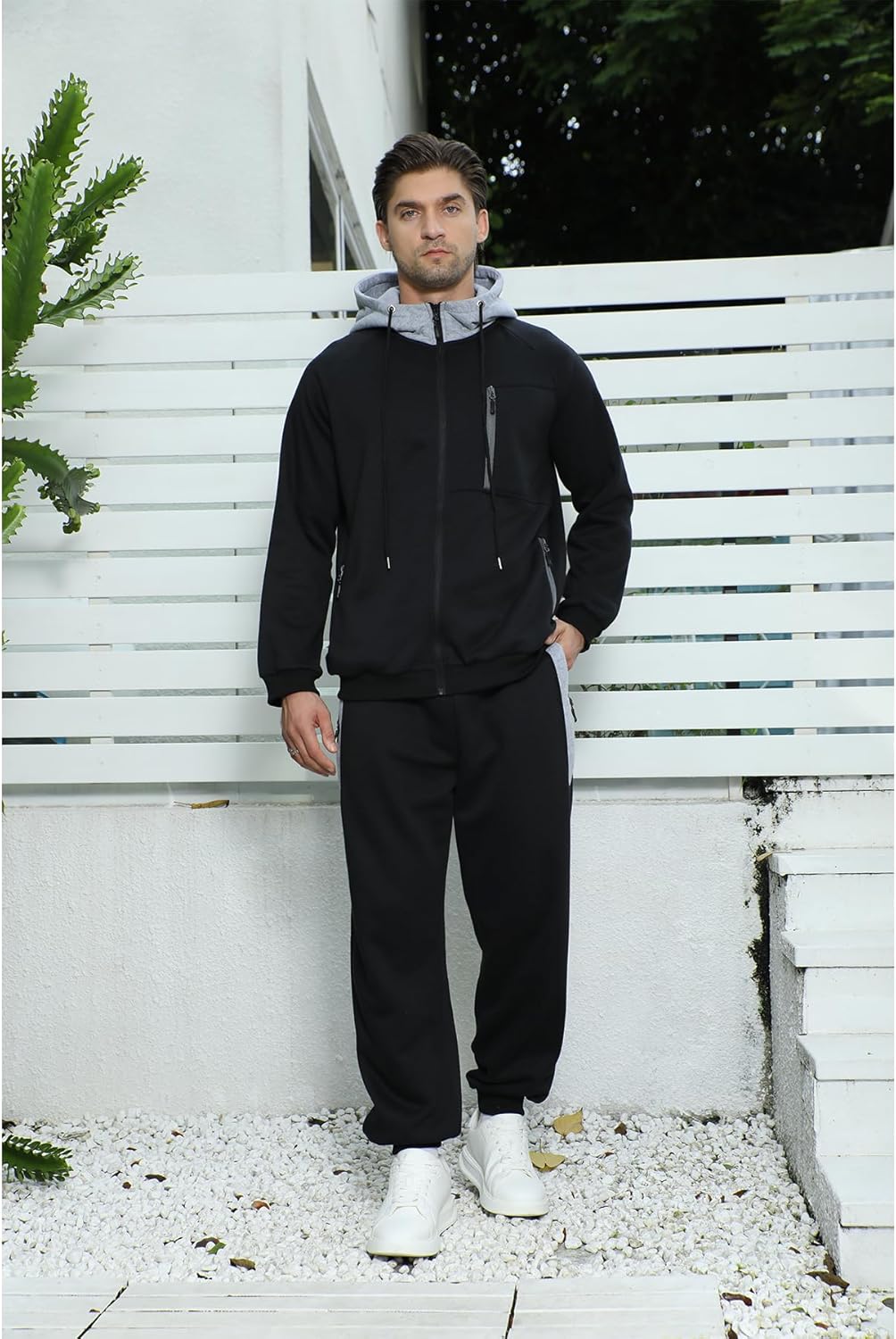 Long Sleeve Full-Zip Jogging Sweatpants 2 Piece Patchwork Sportsuits