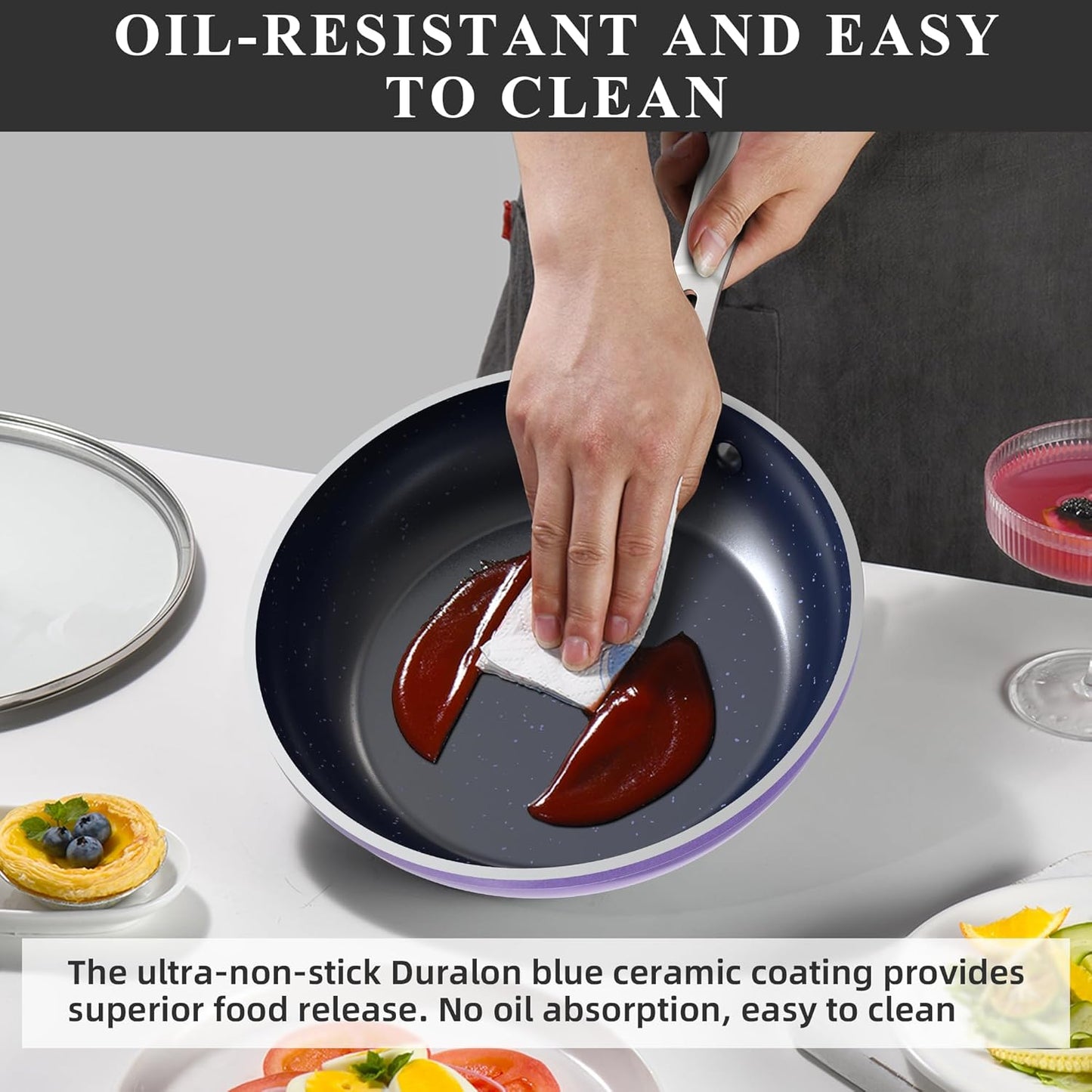 Duralon Blue Ceramic Nonstick Cookware Set Diamond Infused PFAS Free