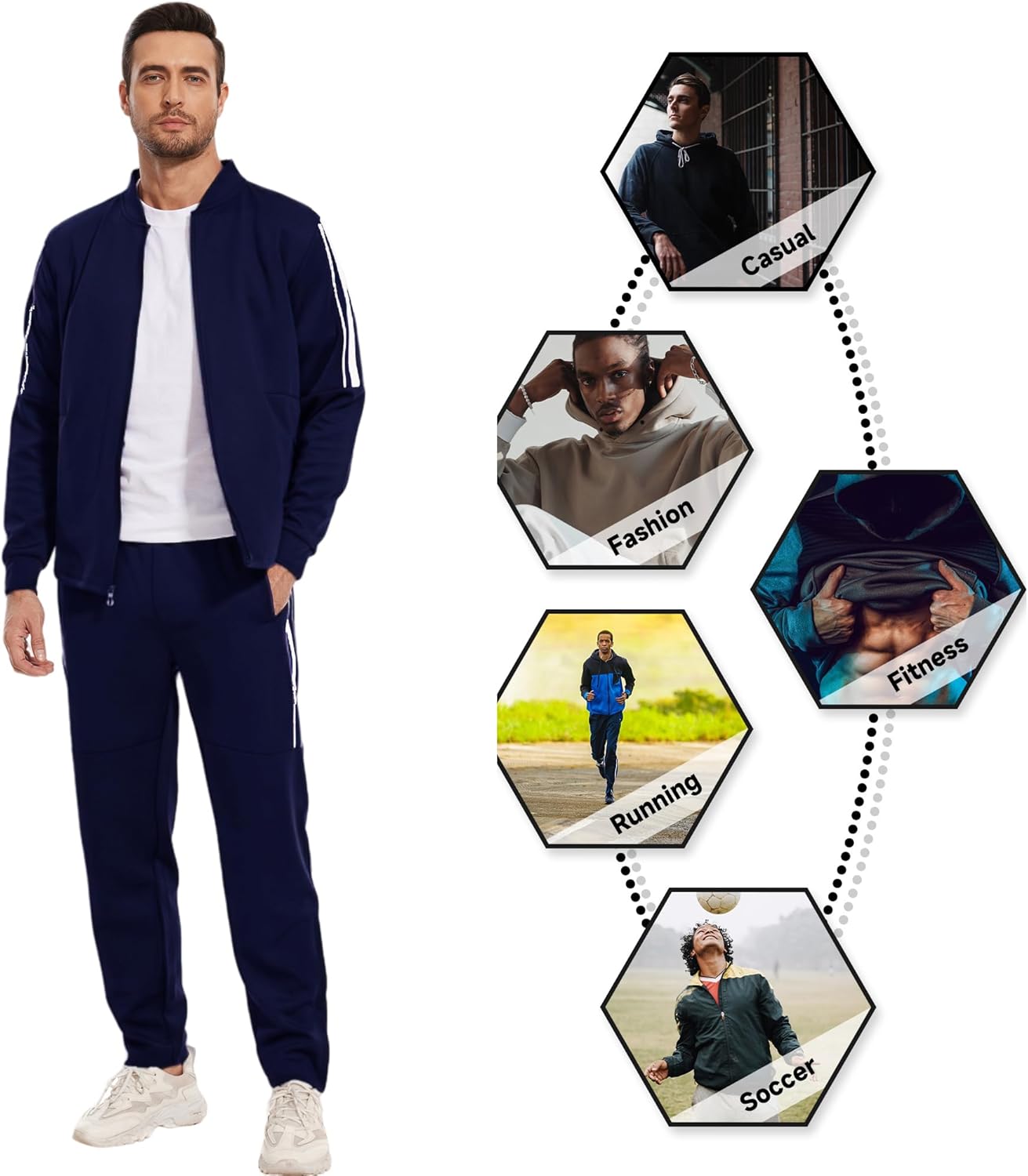 2 Piece Casual Sweat Jogging Suit Set Athletic Full Zip Hoodies