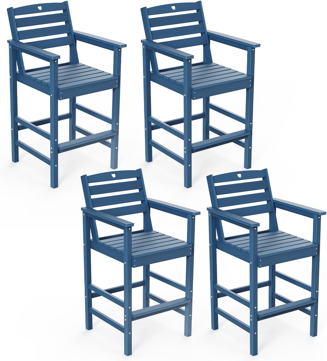 3 Piece Bar Height Patio Table and Chairs Set Weather Resistant HDPE Navy