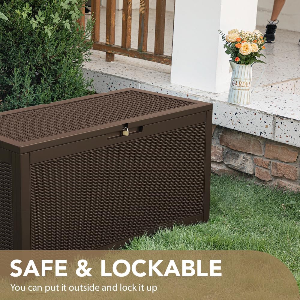 100 Gallon Large Resin Deck Box Waterproof Lockable Outdoor Storage Black