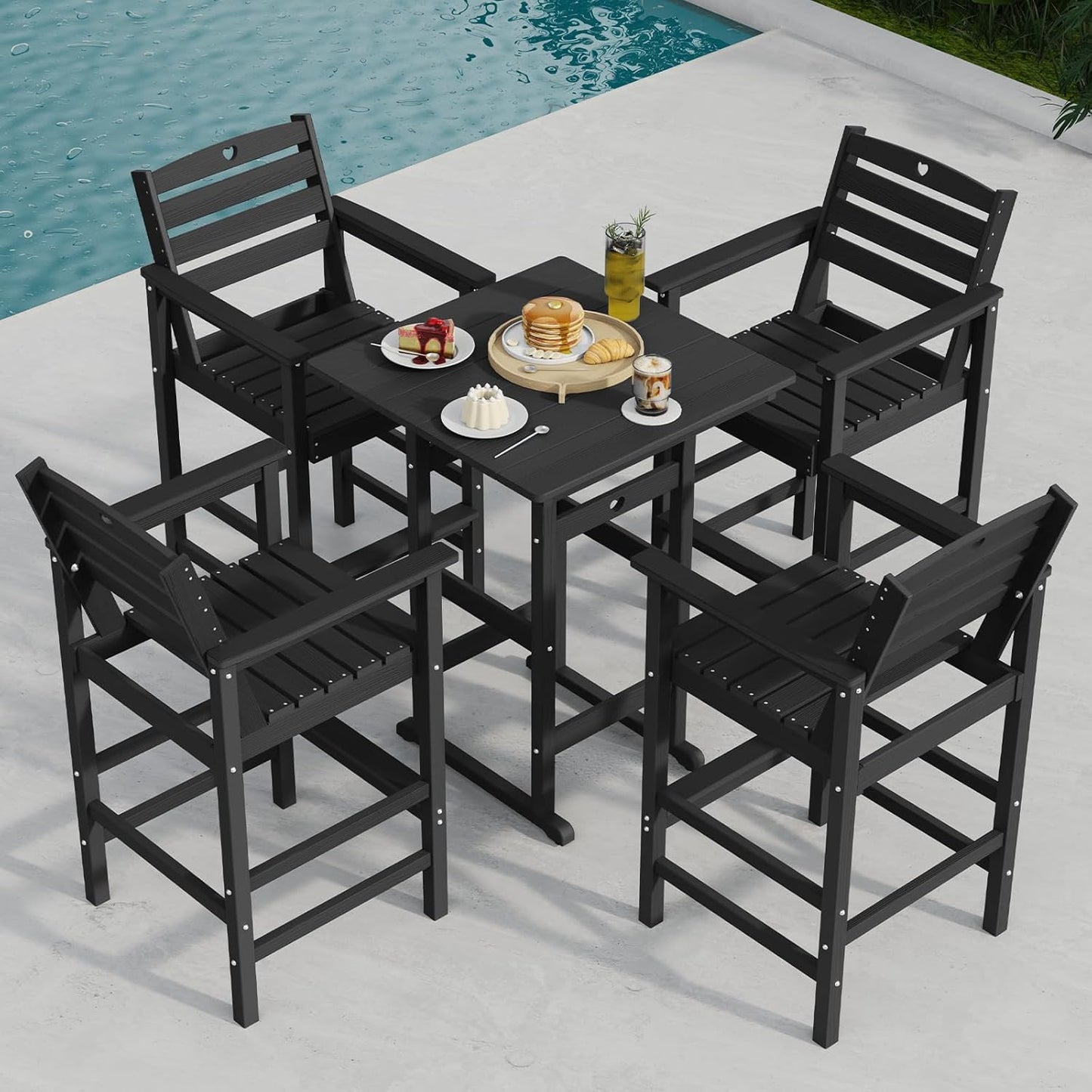 3 Piece Bar Height Patio Table and Chairs Set Weather Resistant HDPE Navy