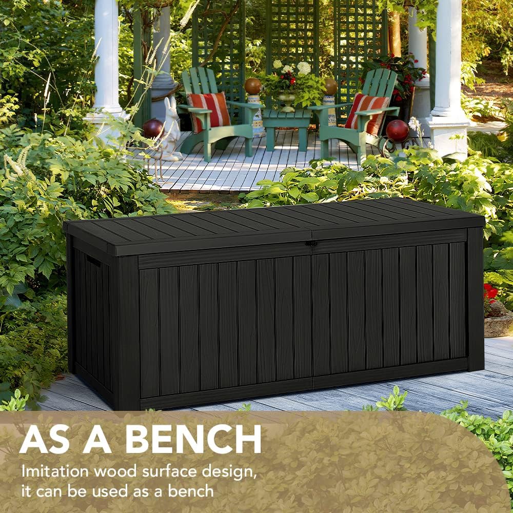 100 Gallon Large Resin Deck Box Waterproof Lockable Outdoor Storage Black