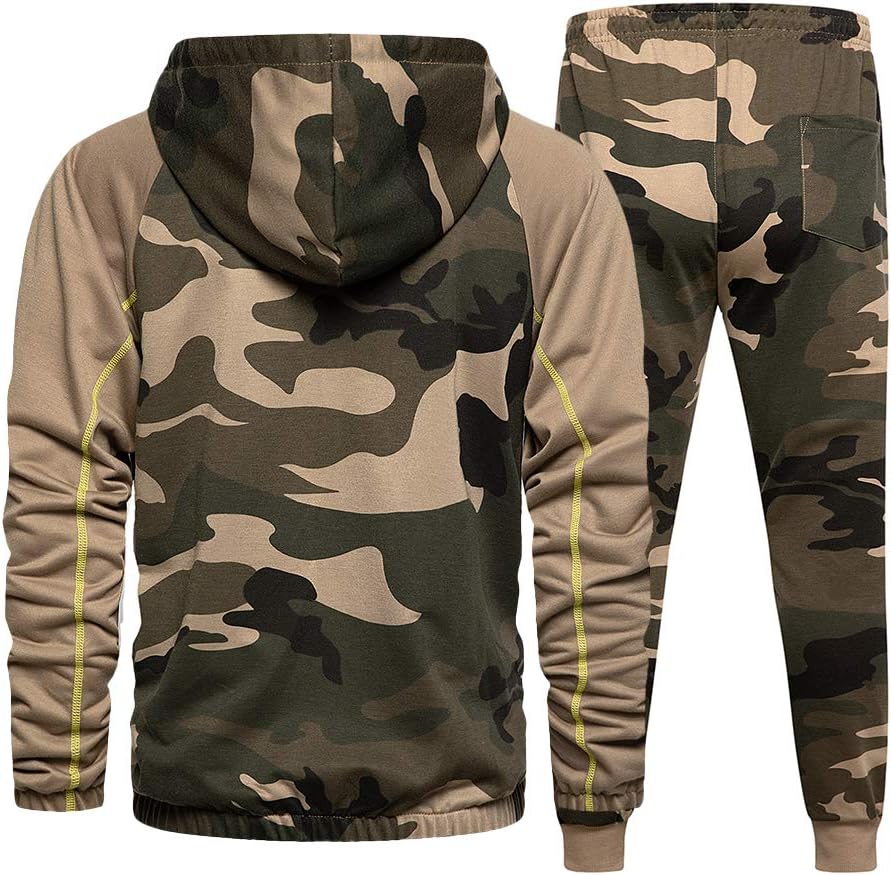 2 Piece Casual Tracksuits Camo Hoodie Jogging Sweatpants Suit