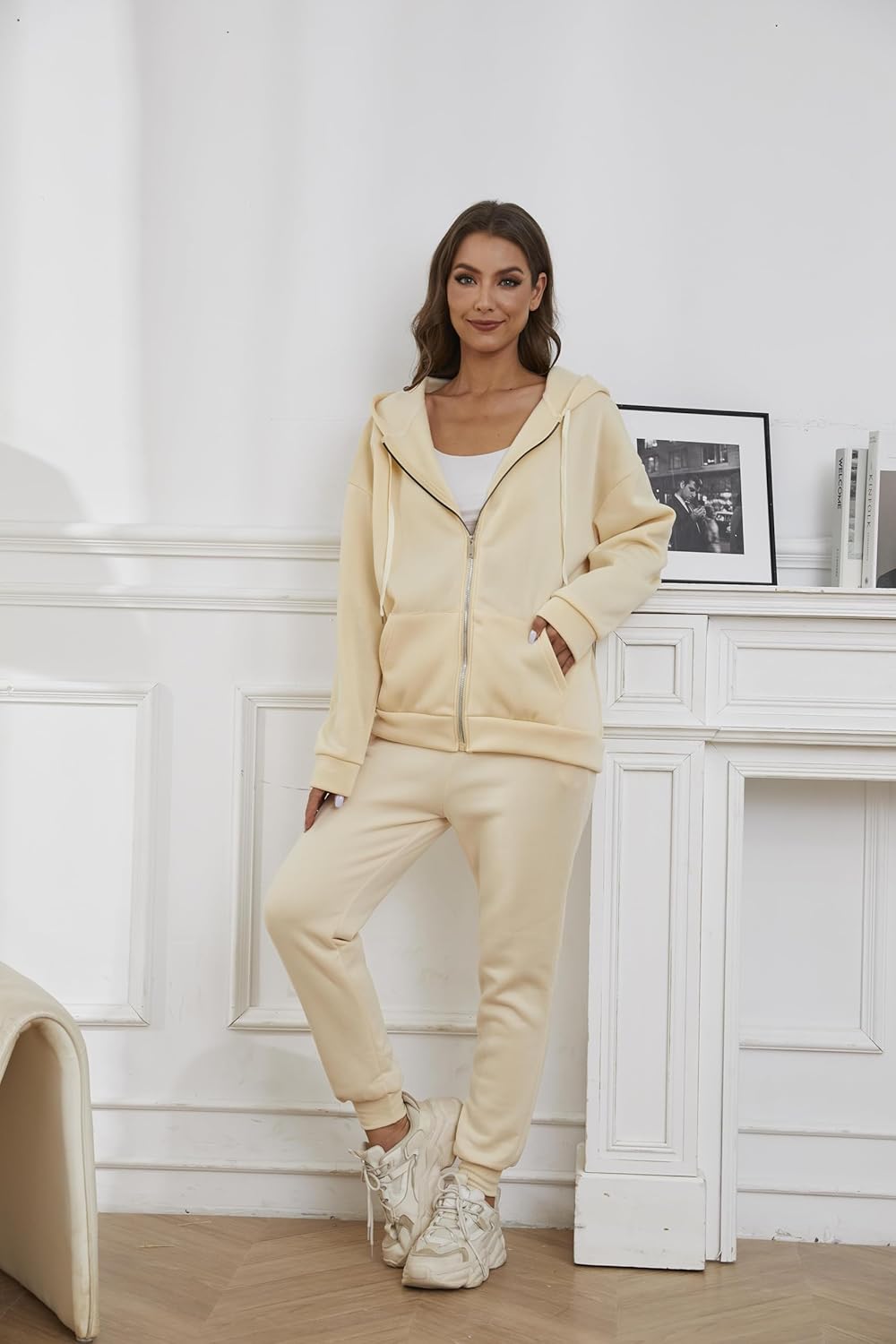 Hooded Sweatshirt 2 Pieces Set Casual Athletic Jogging Clothes