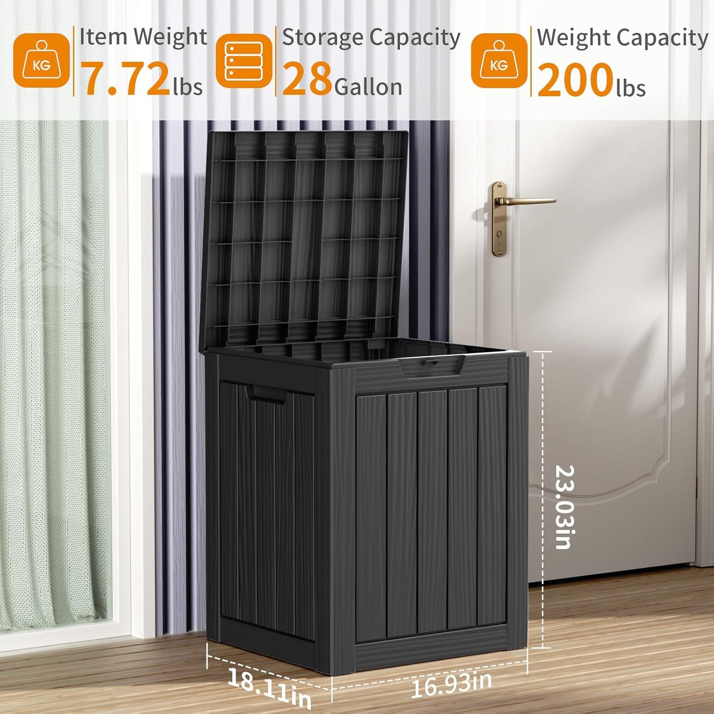 100 Gallon Resin Deck Box Lockable Waterproof Outdoor Storage Black