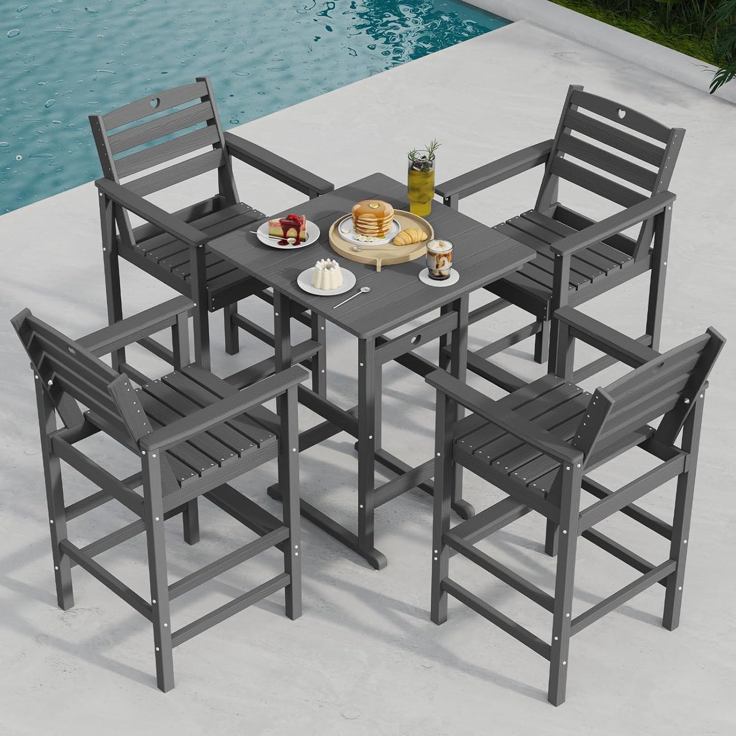 3 Piece Bar Height Patio Table and Chairs Set Weather Resistant HDPE Navy