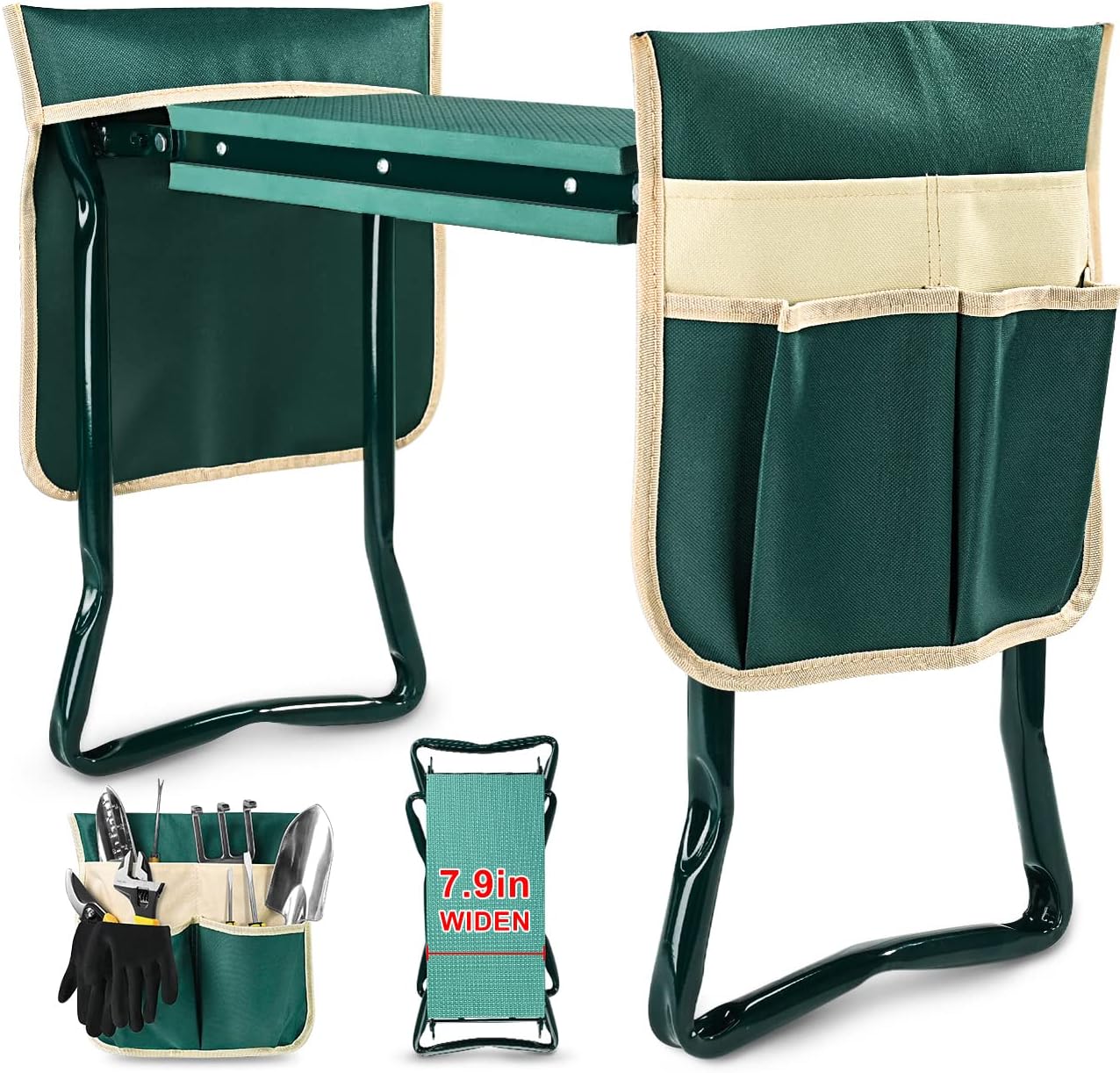 Upgraded Foldable Garden Kneeler and Seat with Soft Pad and Tool Pouches