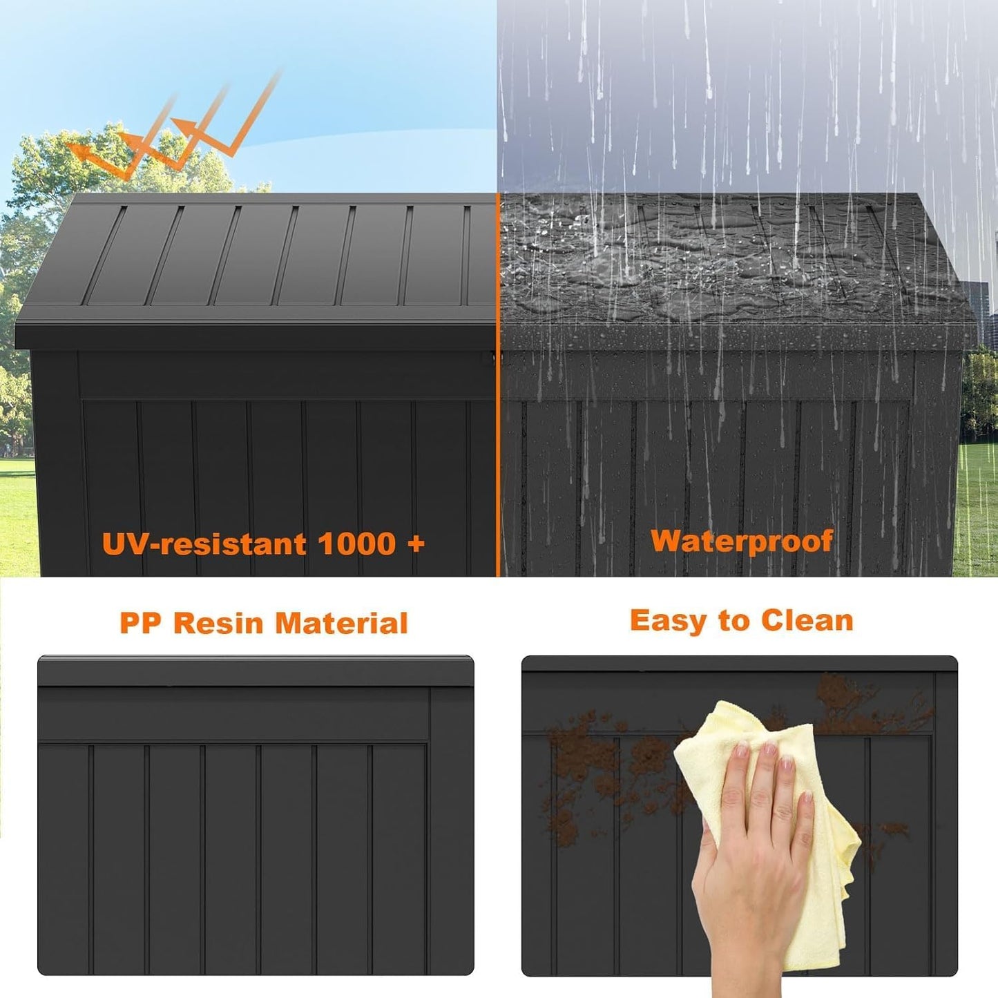 100 Gallon Resin Deck Box Lockable Waterproof Outdoor Storage Black