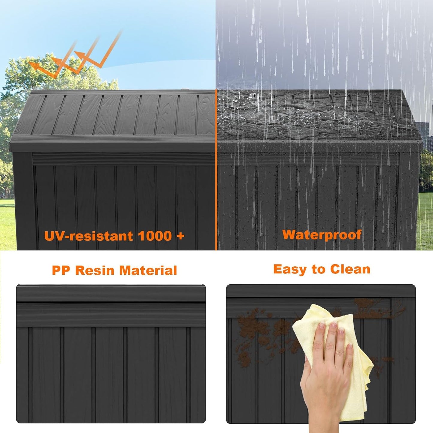 100 Gallon Resin Deck Box Lockable Waterproof Outdoor Storage Black
