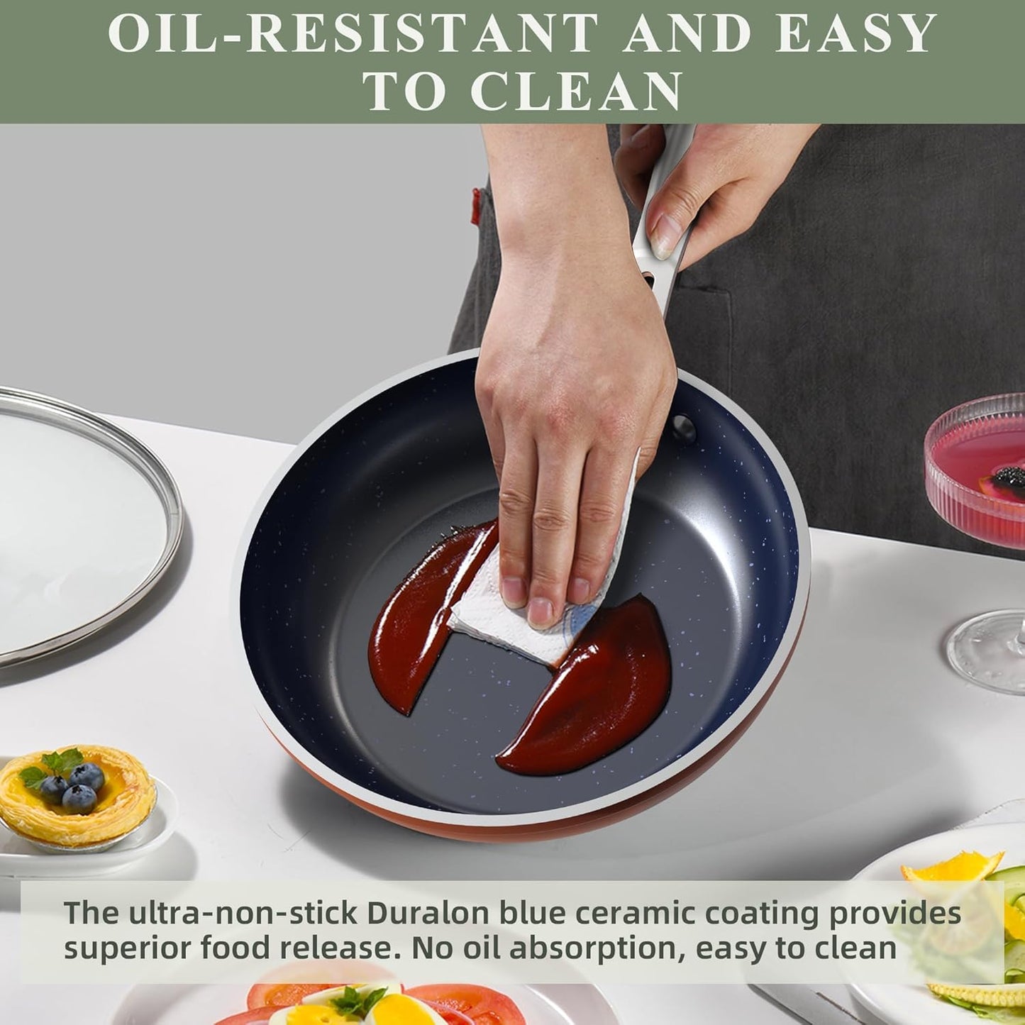 Duralon Blue Ceramic Nonstick Cookware Set Diamond Infused PFAS Free