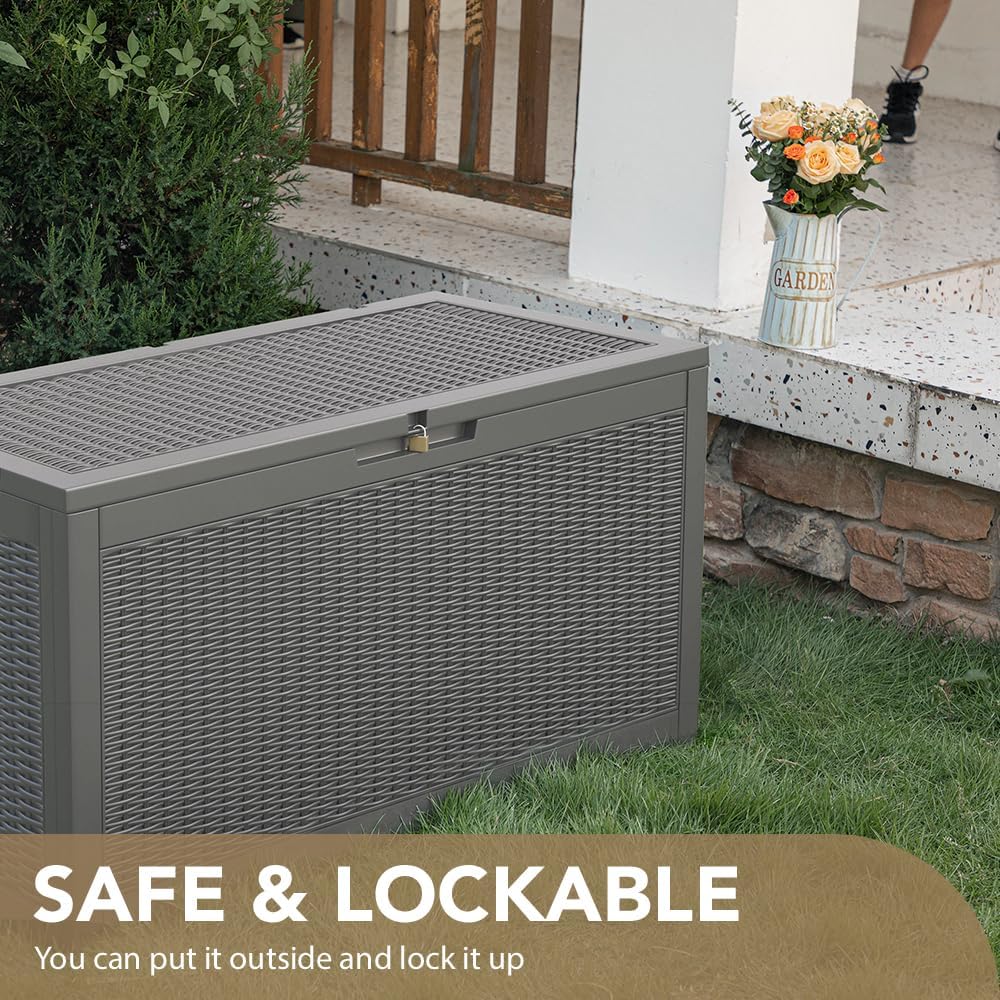 100 Gallon Large Resin Deck Box Waterproof Lockable Outdoor Storage Black