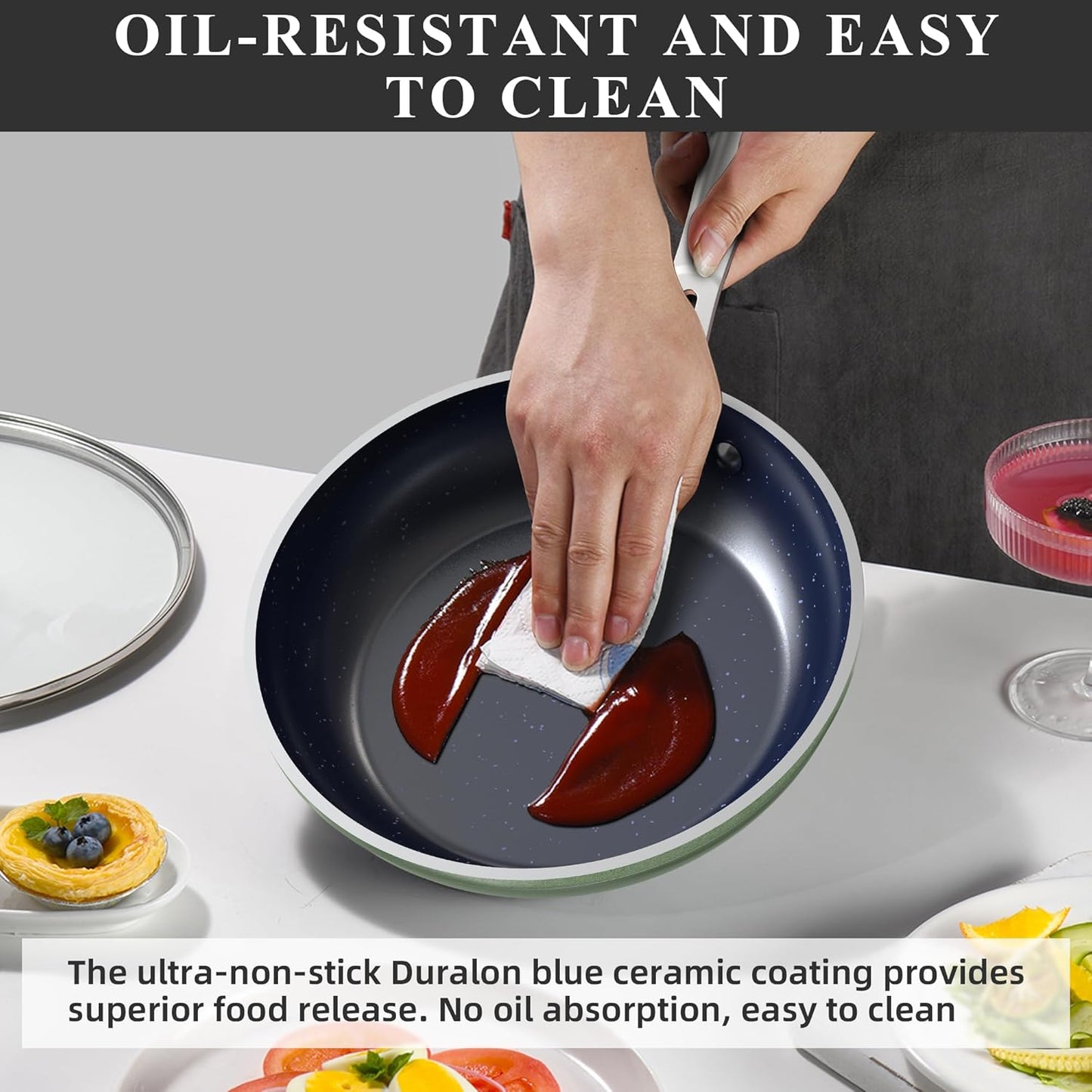 Duralon Blue Ceramic Nonstick Cookware Set Diamond Infused PFAS Free