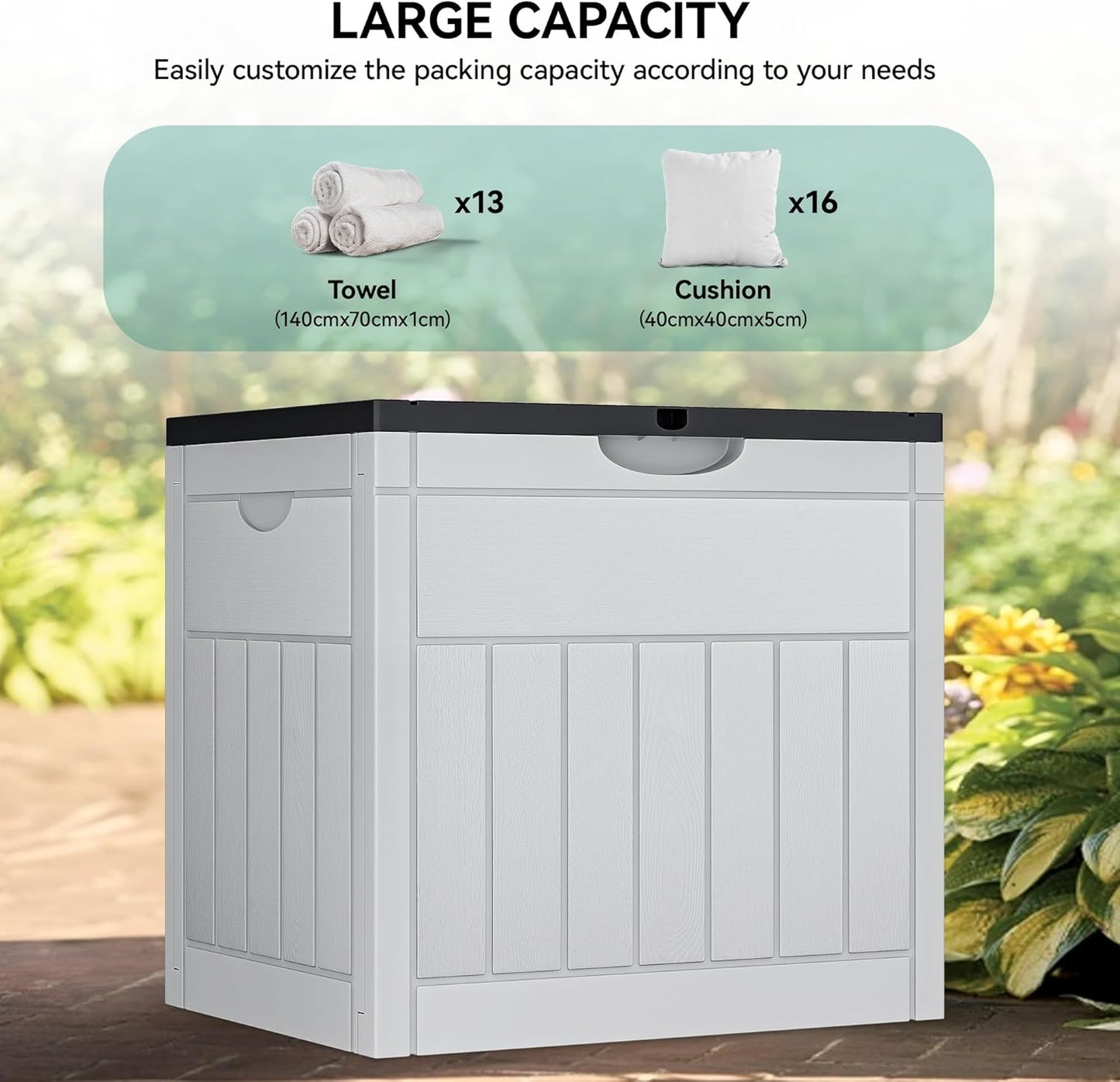 100 Gallon Resin Deck Box Weather Resistant Lockable Outdoor Storage Taupe