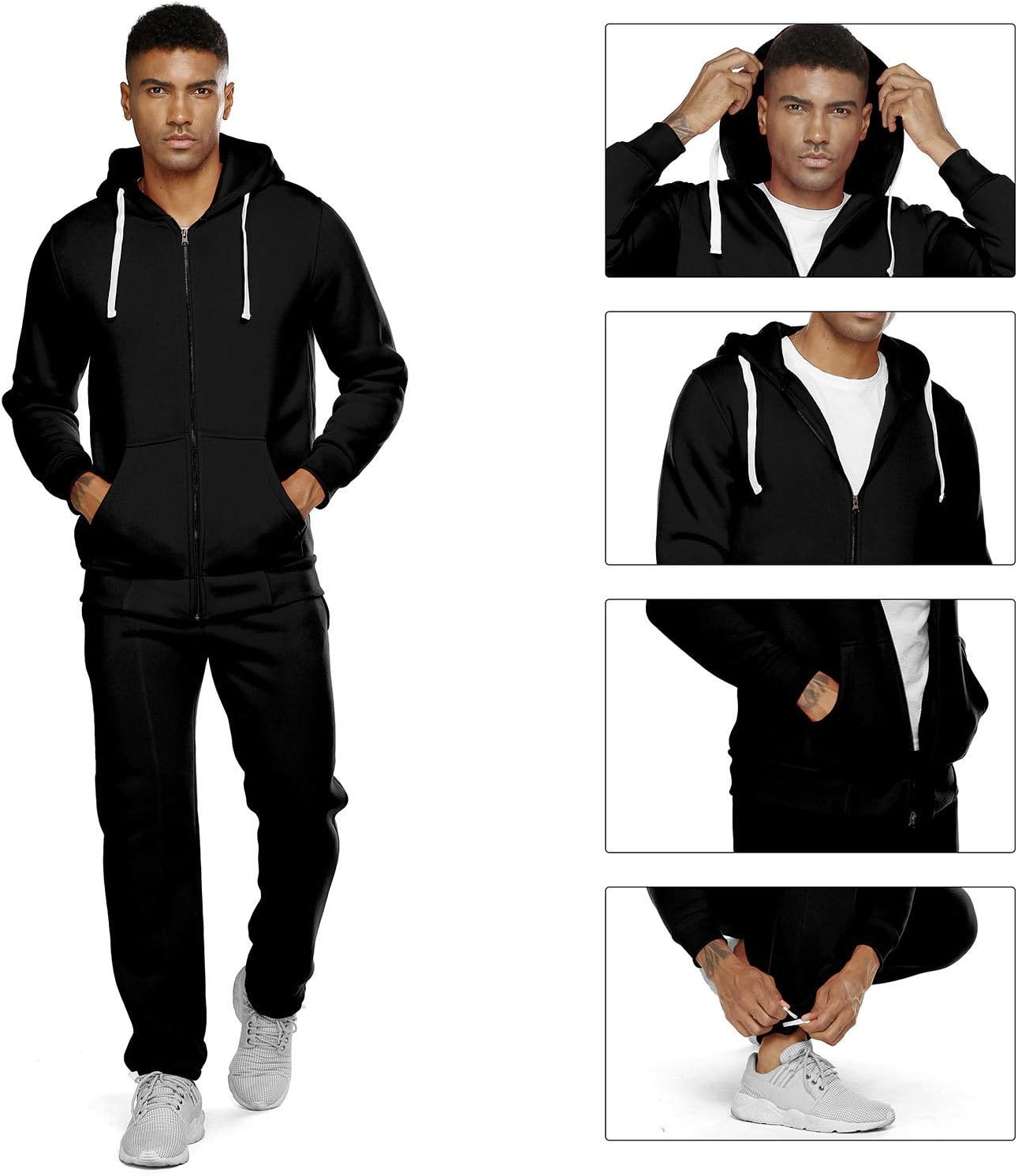 2 Piece Casual Sweat Jogging Suit Set Athletic Full Zip Hoodies
