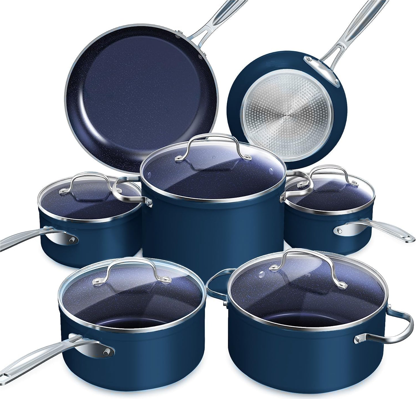 Duralon Blue Ceramic Nonstick Cookware Set Diamond Infused PFAS Free