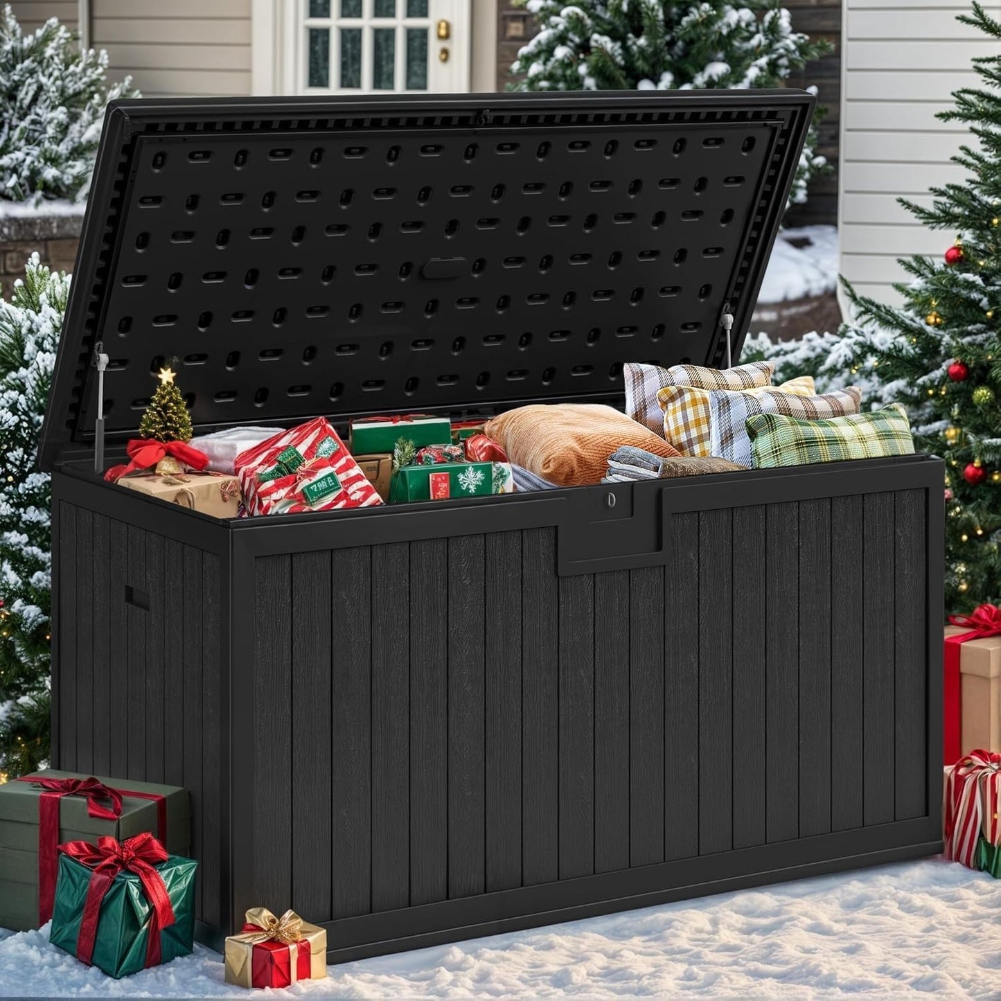 100 Gallon Resin Deck Box Weather Resistant Lockable Outdoor Storage Taupe