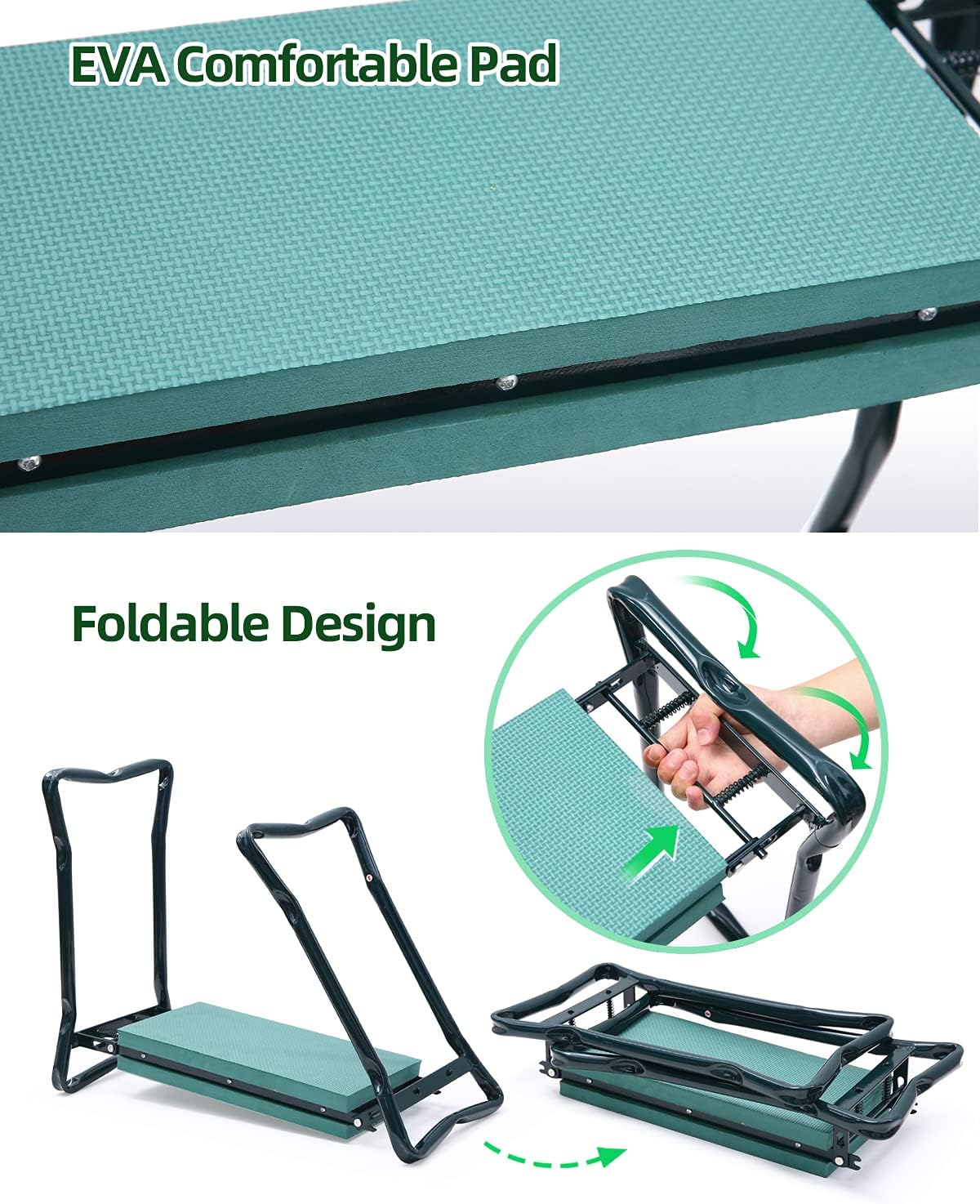 Foldable Heavy Duty Garden Kneeler and Seat with EVA Pad and Tool Pouches