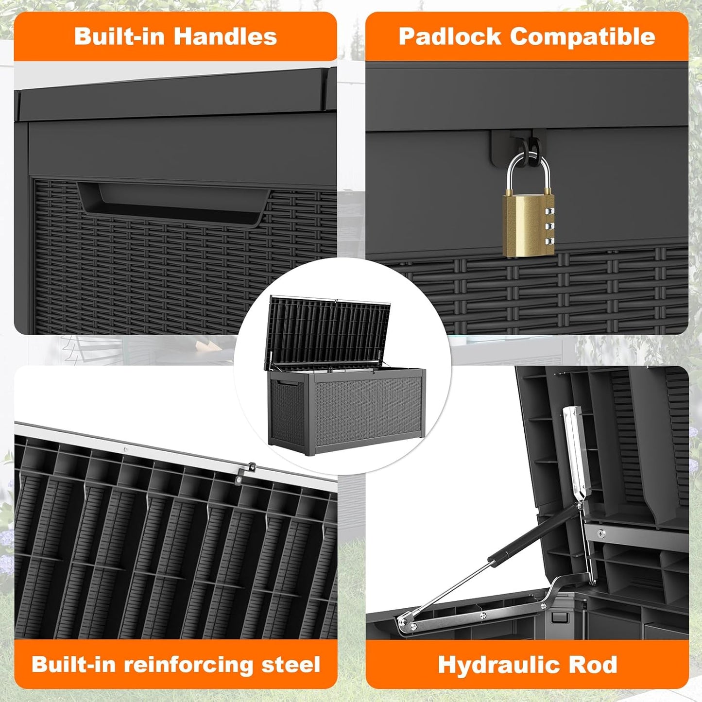 100 Gallon Resin Deck Box Lockable Waterproof Outdoor Storage Black