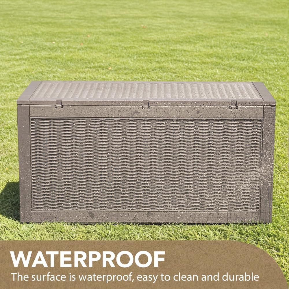 100 Gallon Large Resin Deck Box Waterproof Lockable Outdoor Storage Black
