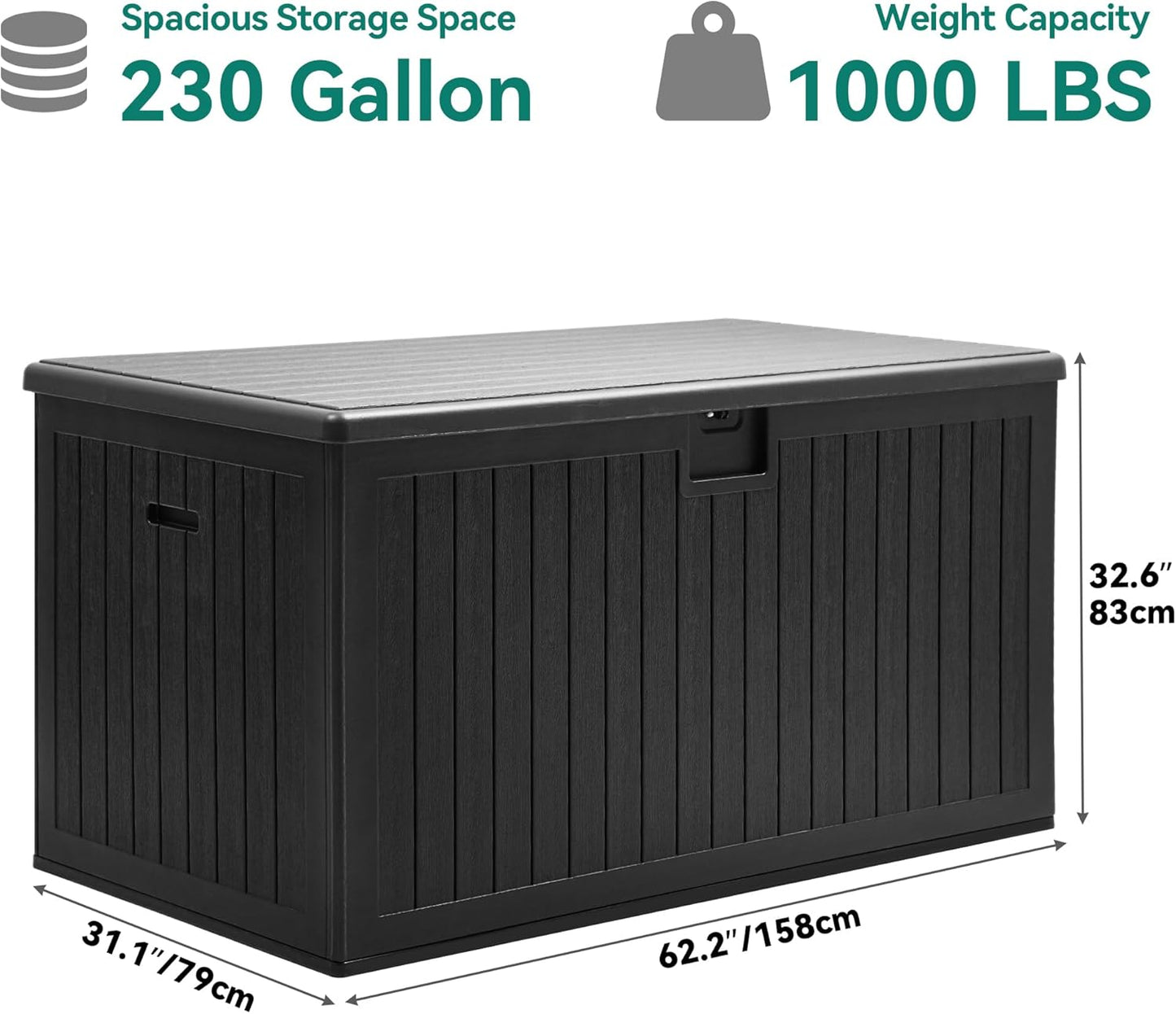 260 Gallon XXL Deck Box Outdoor Resin Lockable Water Resistant Storage Brown