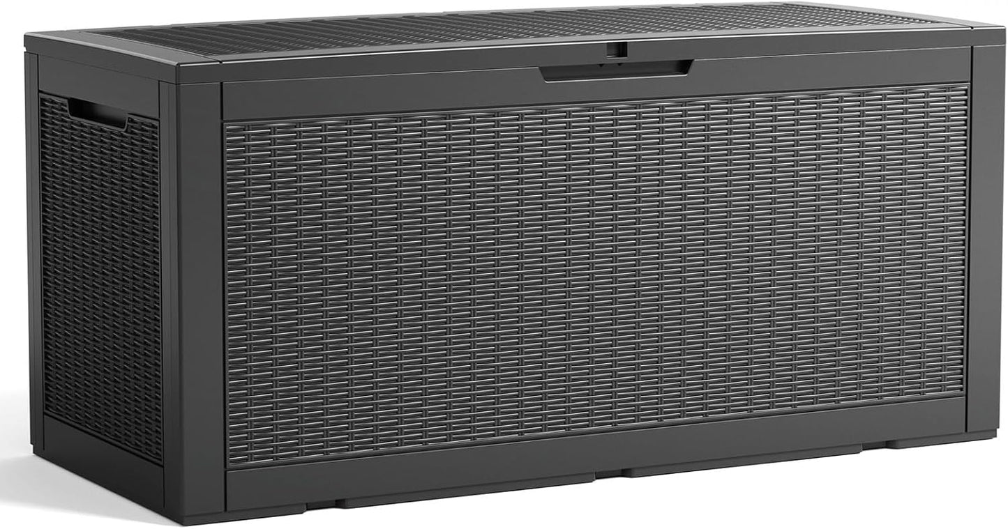 100 Gallon Resin Deck Box Lockable Waterproof Outdoor Storage Black