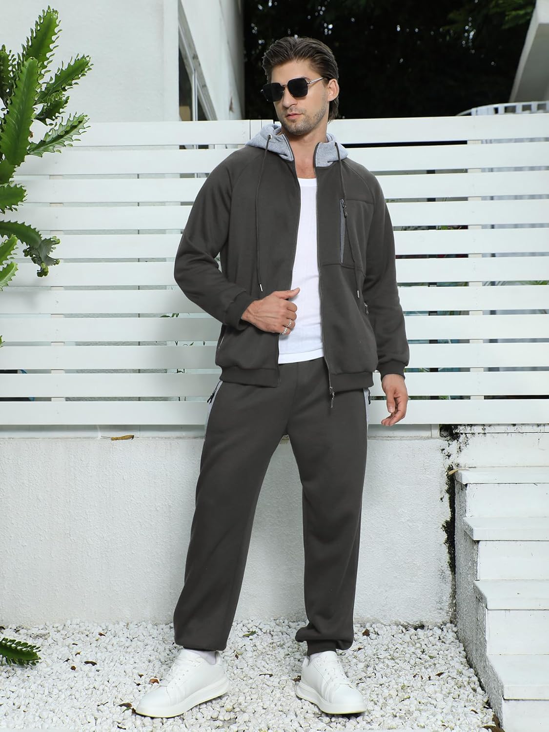 Long Sleeve Full-Zip Jogging Sweatpants 2 Piece Patchwork Sportsuits