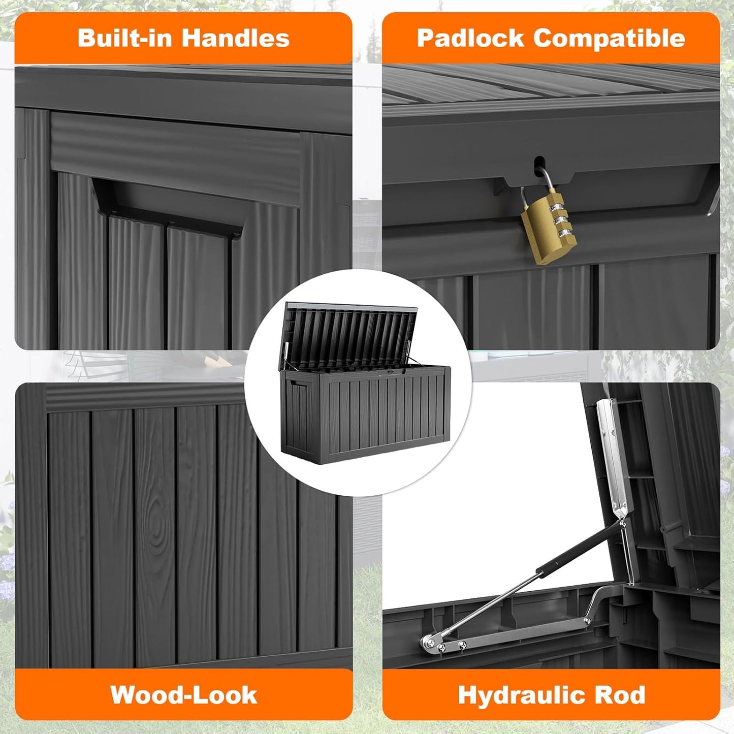 100 Gallon Resin Deck Box Lockable Waterproof Outdoor Storage Black