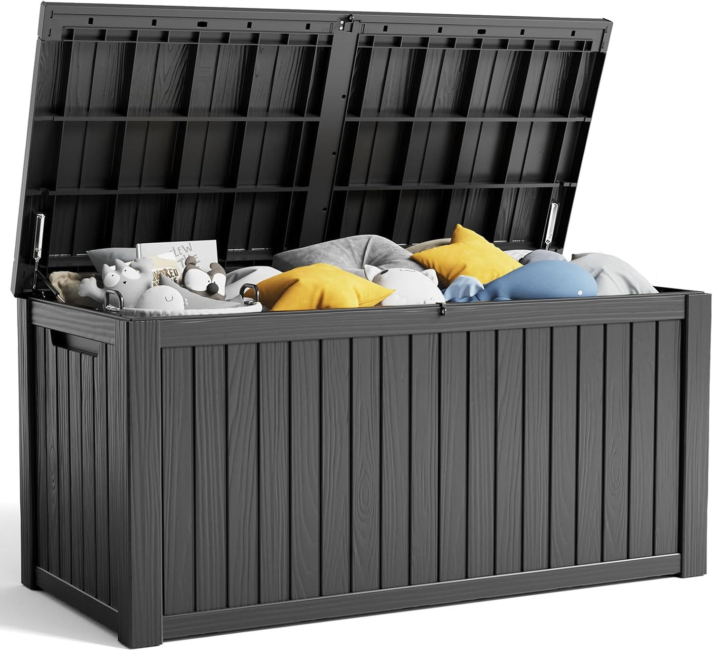 100 Gallon Resin Deck Box Lockable Waterproof Outdoor Storage Black