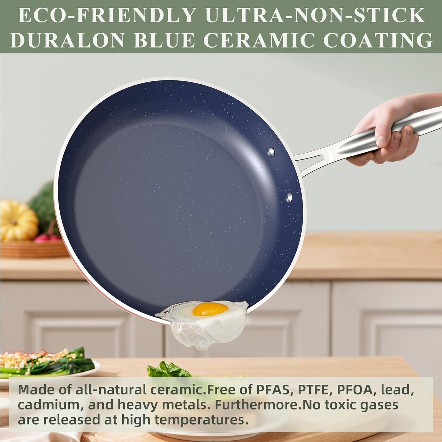 Duralon Blue Ceramic Nonstick Cookware Set Diamond Infused PFAS Free