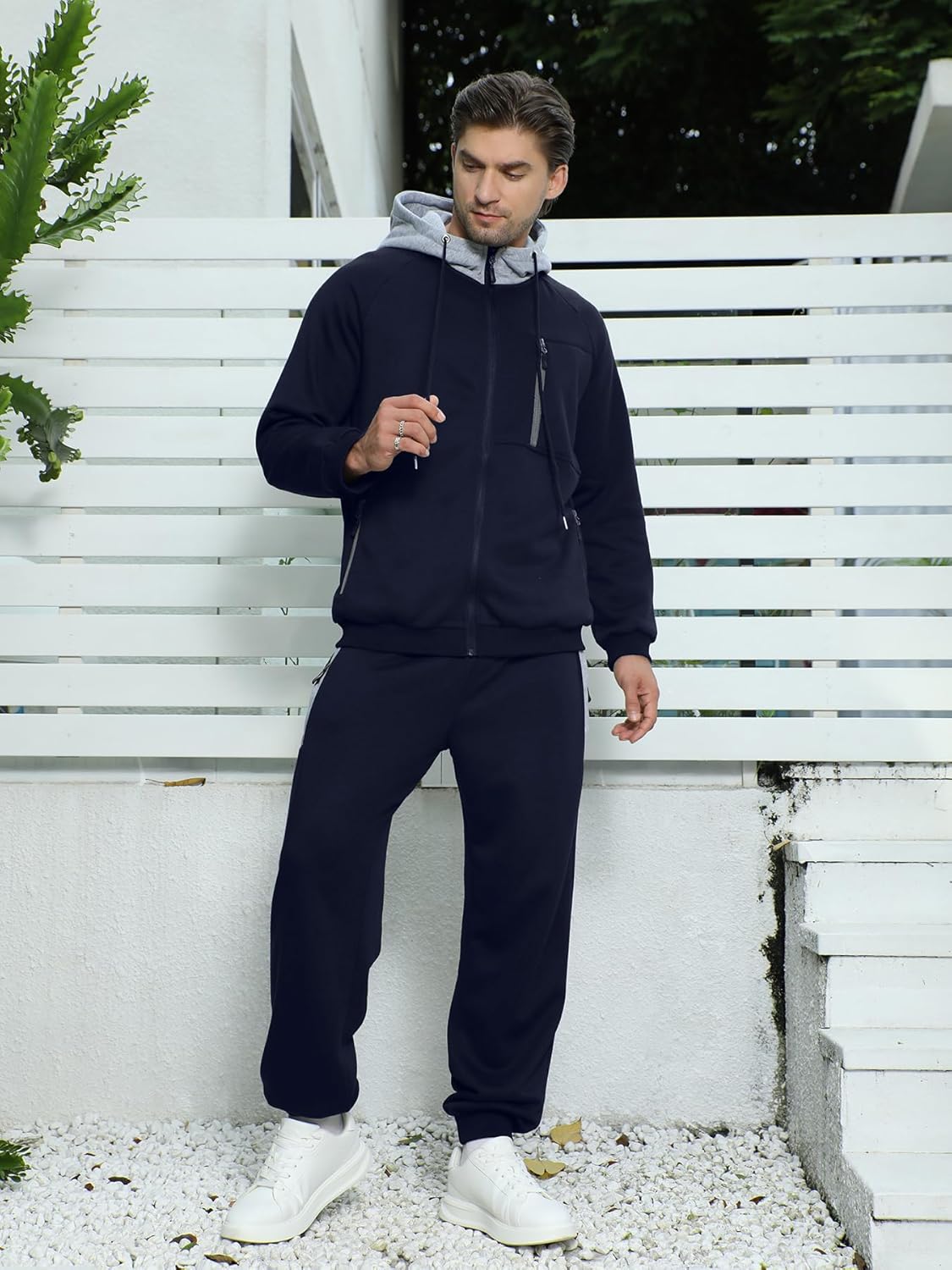 Long Sleeve Full-Zip Jogging Sweatpants 2 Piece Patchwork Sportsuits