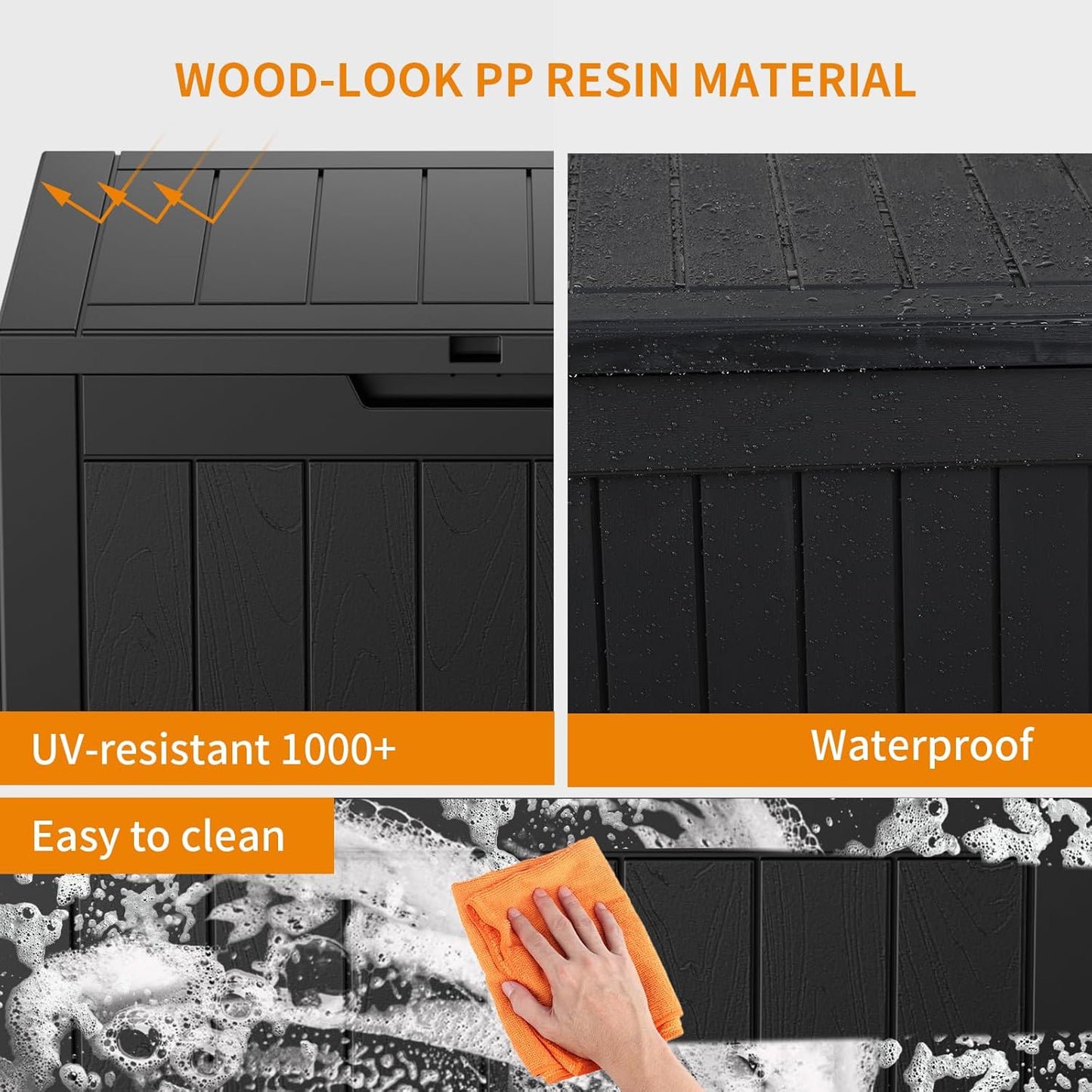 100 Gallon Resin Deck Box Lockable Waterproof Outdoor Storage Black