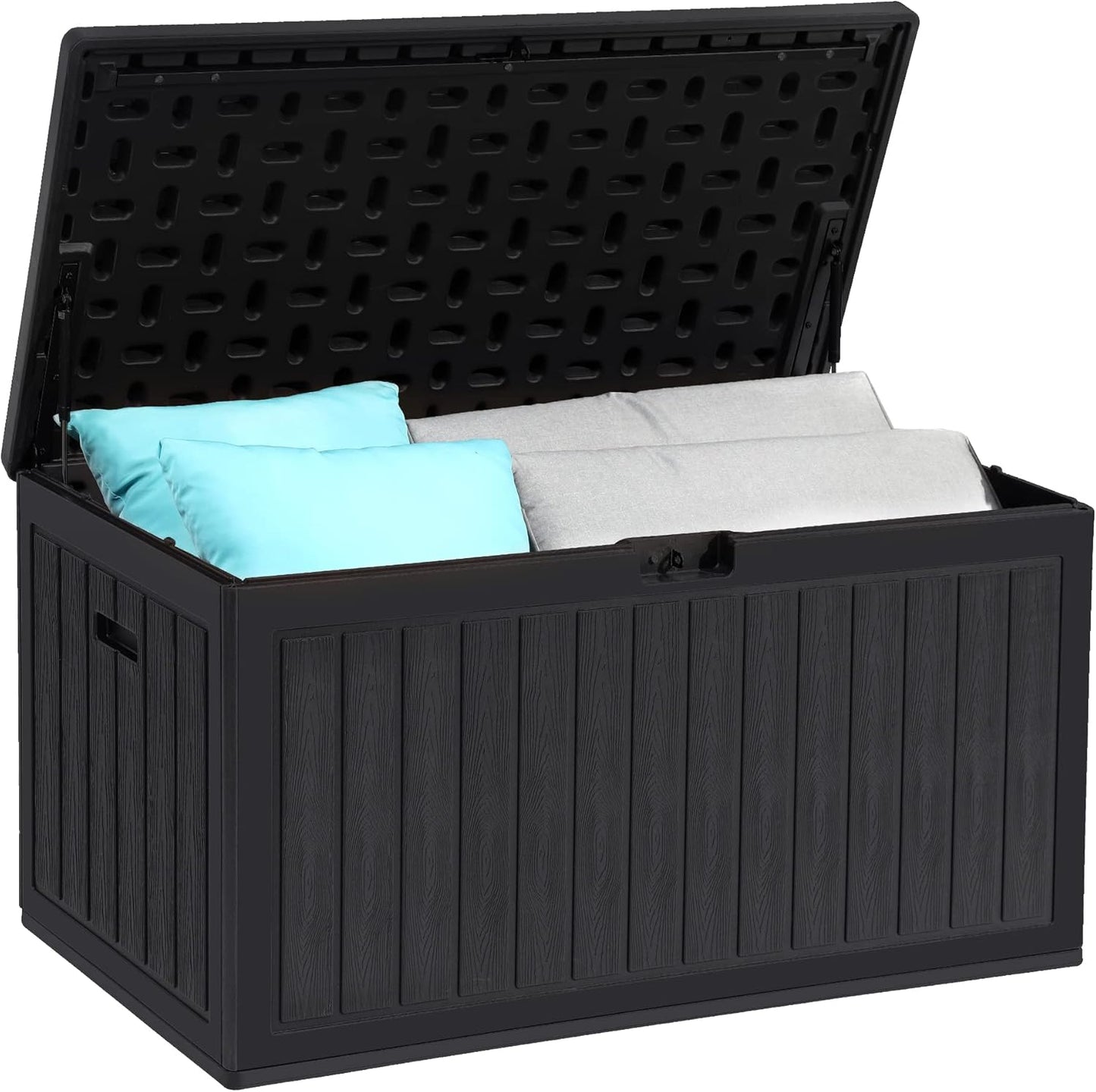 100 Gallon Resin Deck Box Weather Resistant Lockable Outdoor Storage Taupe