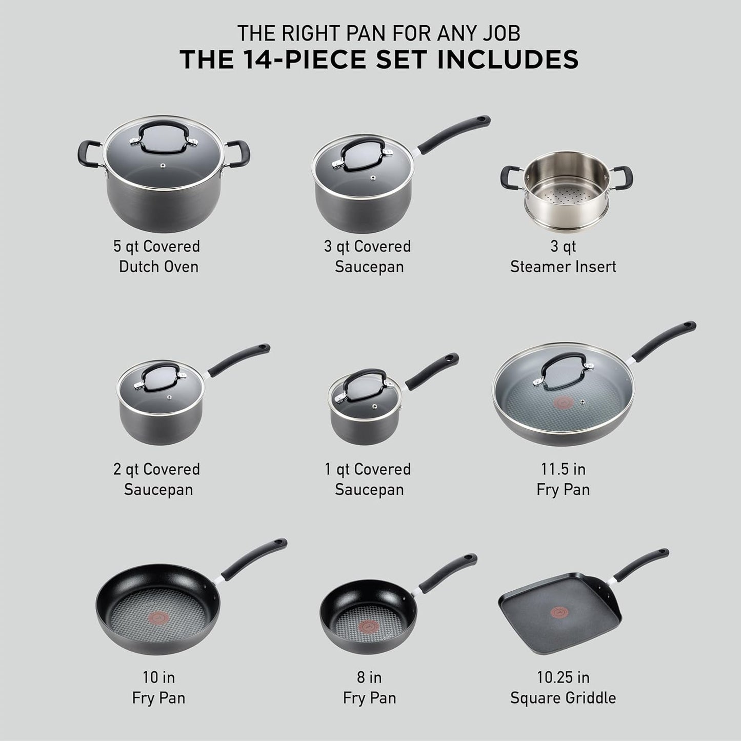 14 Piece Hard Anodized Nonstick Cookware Set Pots Pans Fry Pans and Dutch Oven