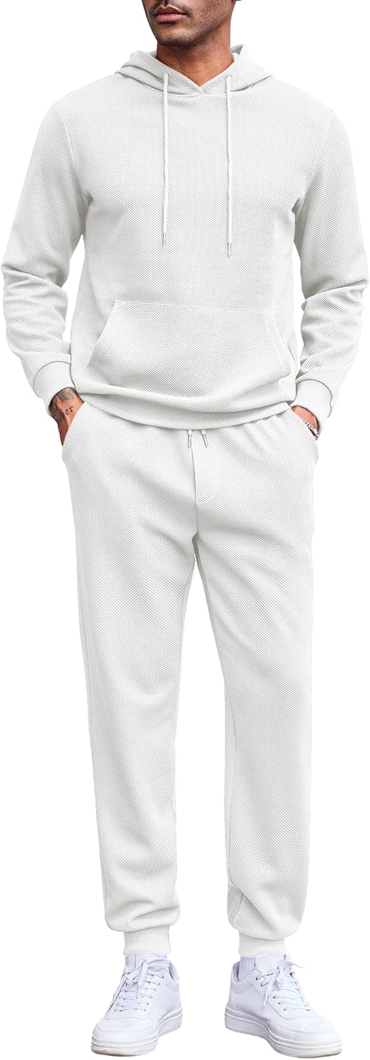 Men's Tracksuits 2 Pieces Waffle Hoodies Jogging Suit Set