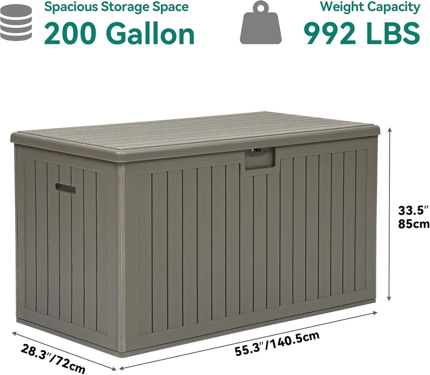 260 Gallon XXL Deck Box Outdoor Resin Lockable Water Resistant Storage Brown