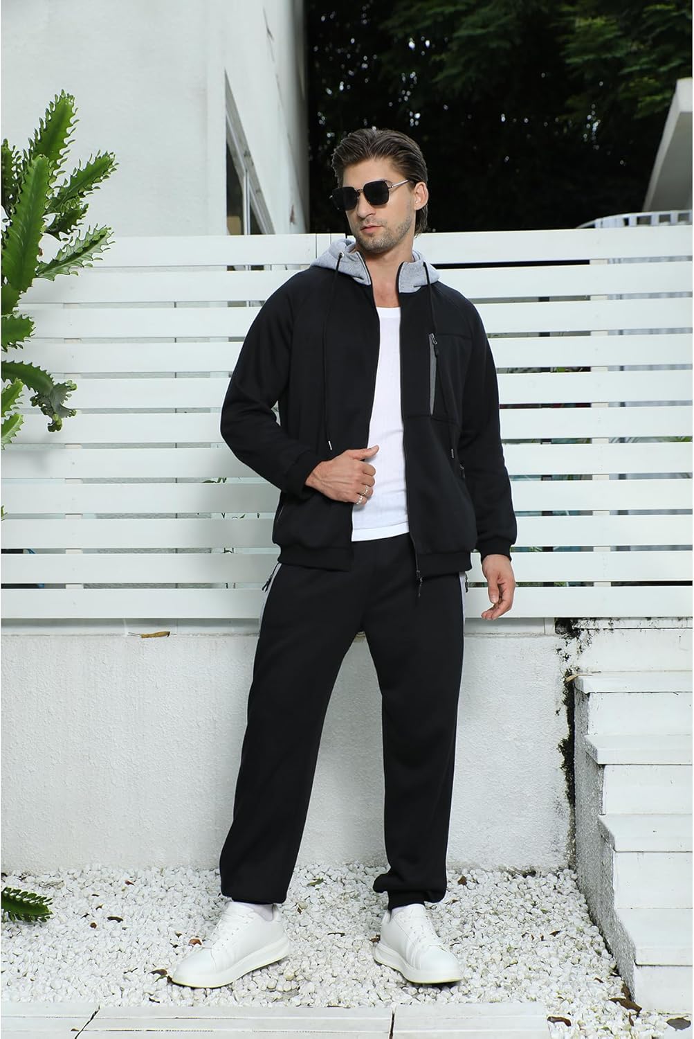 Long Sleeve Full-Zip Jogging Sweatpants 2 Piece Patchwork Sportsuits