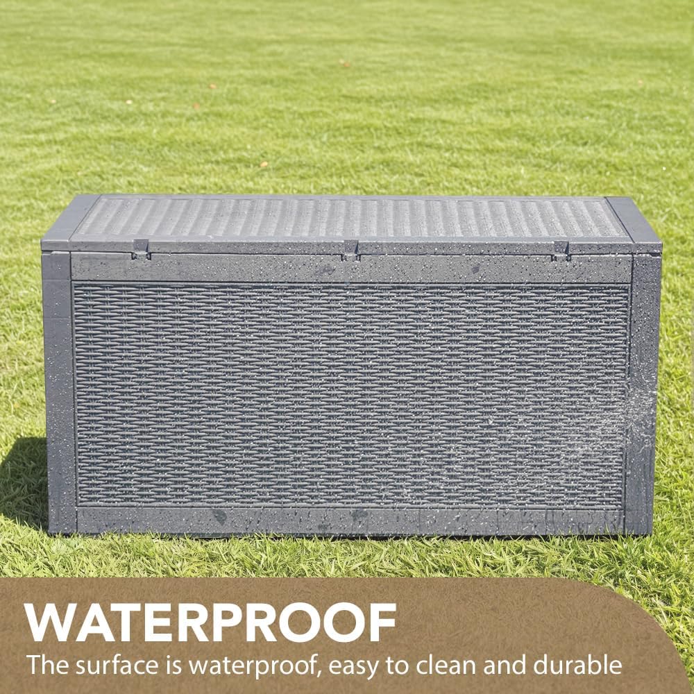 100 Gallon Large Resin Deck Box Waterproof Lockable Outdoor Storage Black