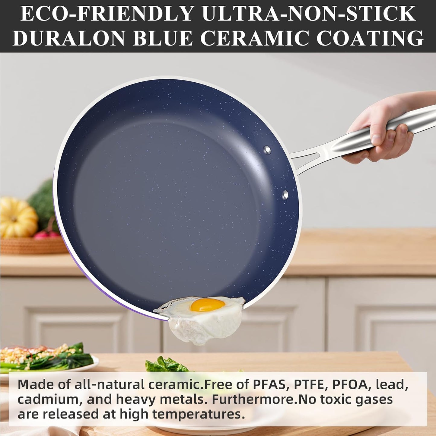 Duralon Blue Ceramic Nonstick Cookware Set Diamond Infused PFAS Free