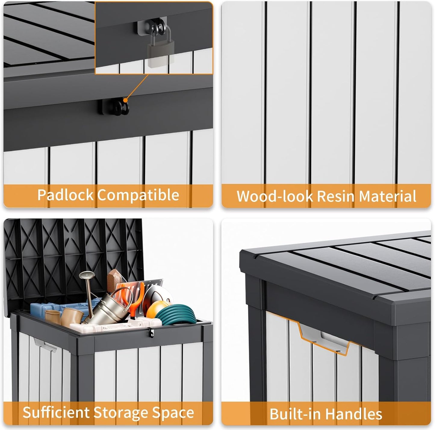 100 Gallon Resin Deck Box Lockable Waterproof Outdoor Storage Black
