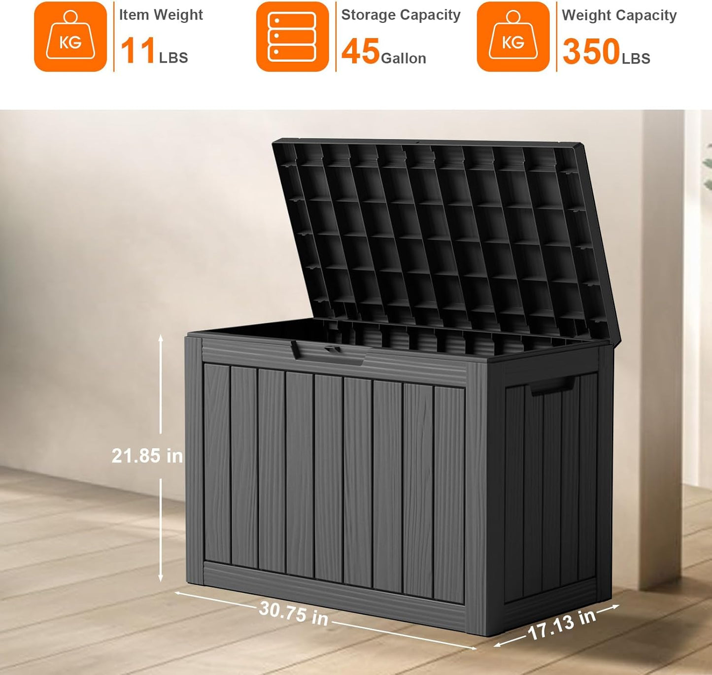 100 Gallon Resin Deck Box Lockable Waterproof Outdoor Storage Black