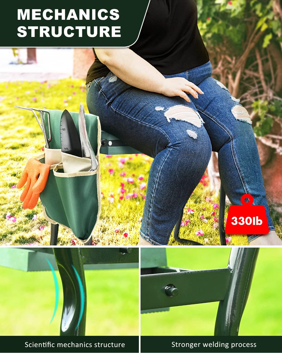 Upgraded Foldable Garden Kneeler and Seat with Soft Pad and Tool Pouches