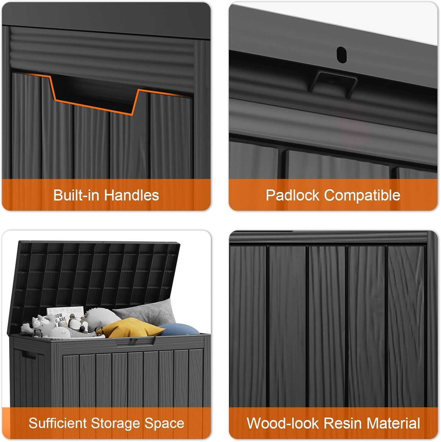 100 Gallon Resin Deck Box Lockable Waterproof Outdoor Storage Black