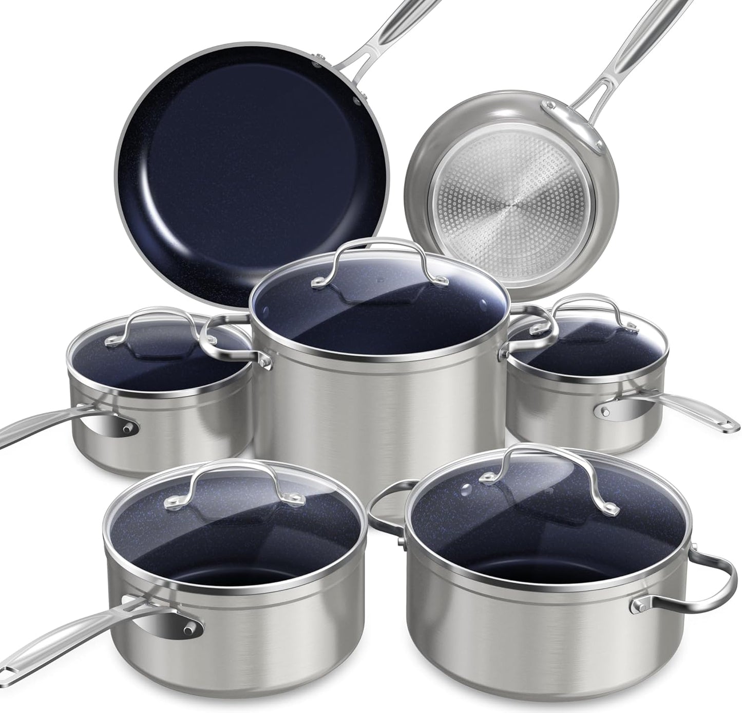 Duralon Blue Ceramic Nonstick Cookware Set Diamond Infused PFAS Free