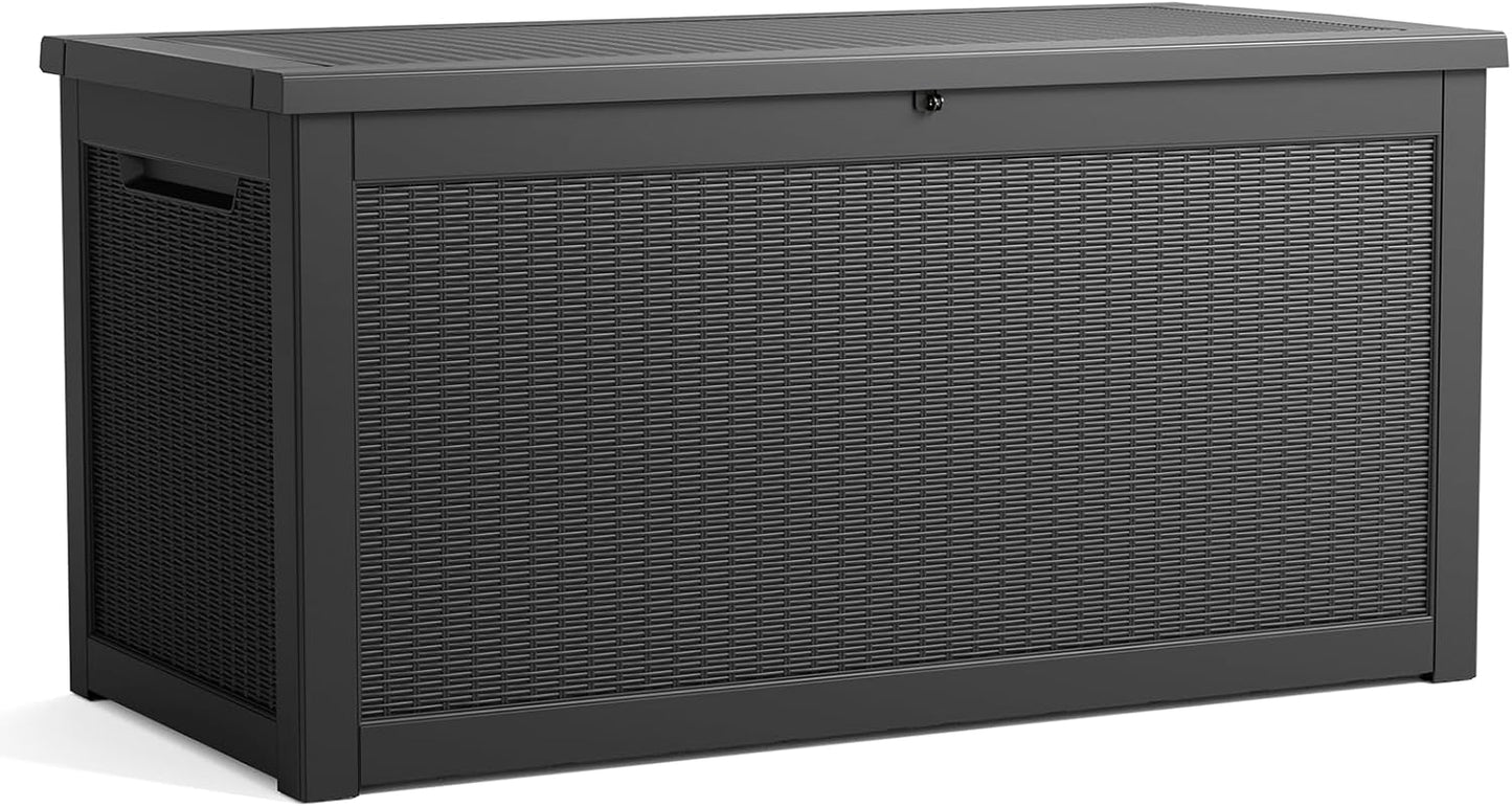 100 Gallon Resin Deck Box Lockable Waterproof Outdoor Storage Black