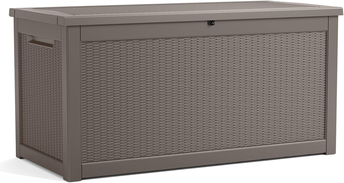 100 Gallon Resin Deck Box Lockable Waterproof Outdoor Storage Black